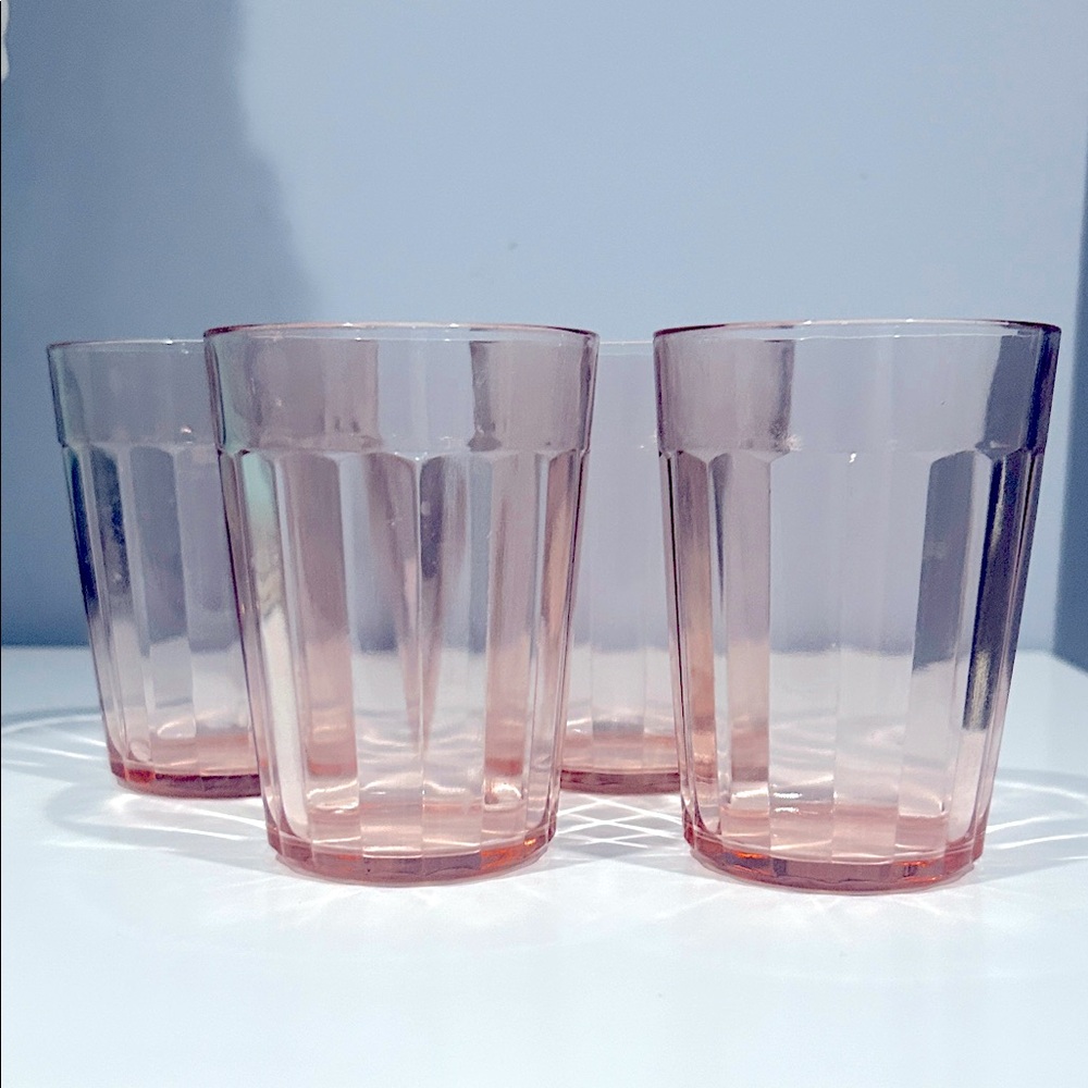Anchor Hocking Pillar Optic Pink Depression Glass Tumblers.